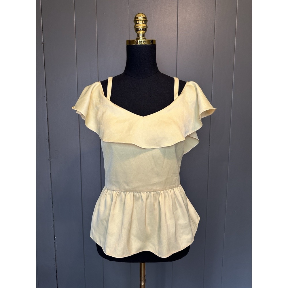 Club‎ Monaco Akua Light Yellow Ruffle Cold Shoulder Blouse Size 0